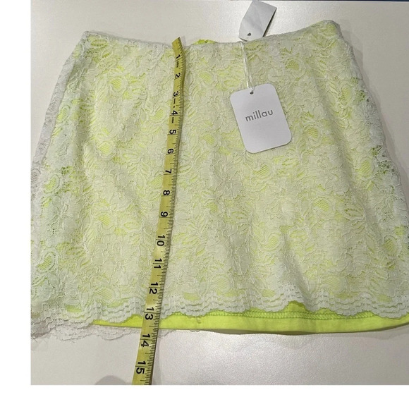 MILLAU NEON YELLOW WHITE LACE SMALL MINI SKIRT​ NWT - Picture 9 of 11
